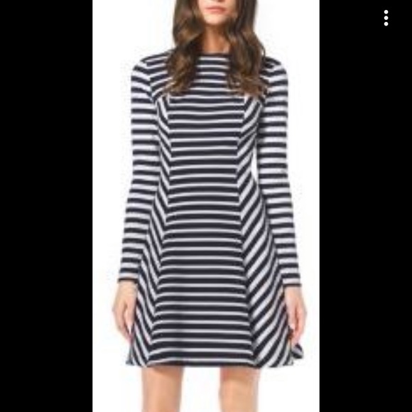 MICHEAL MICHAEL KORS fit and flare striped long sleeve mini Dress size 4 skater - Picture 1 of 12